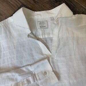 Murano Baird McNutt Blouse Women Large White Linen Cotton Long Sleeve Pullover